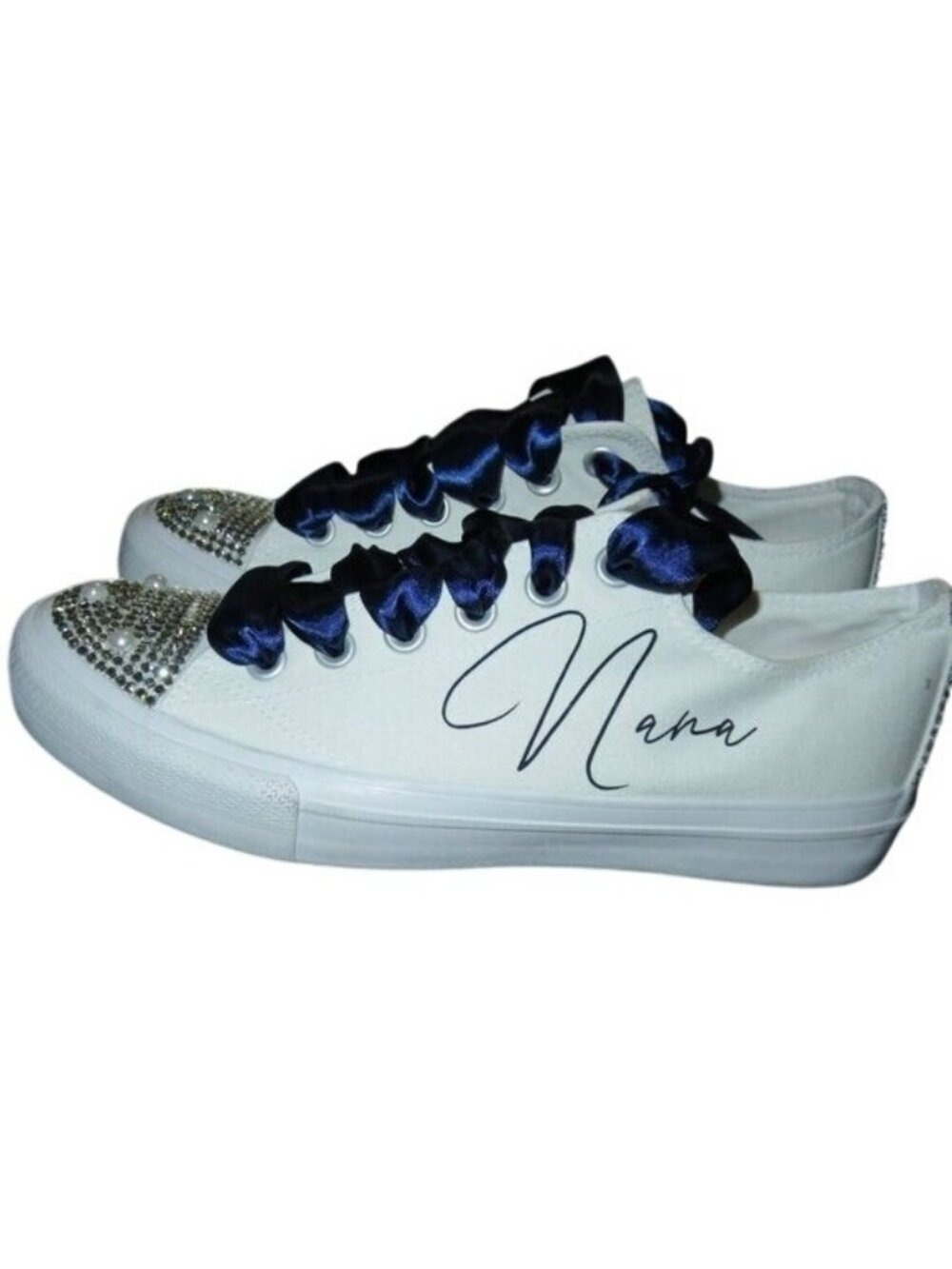 No Boundaries Nana bling platform comfort sneaker in white with blue satin laces